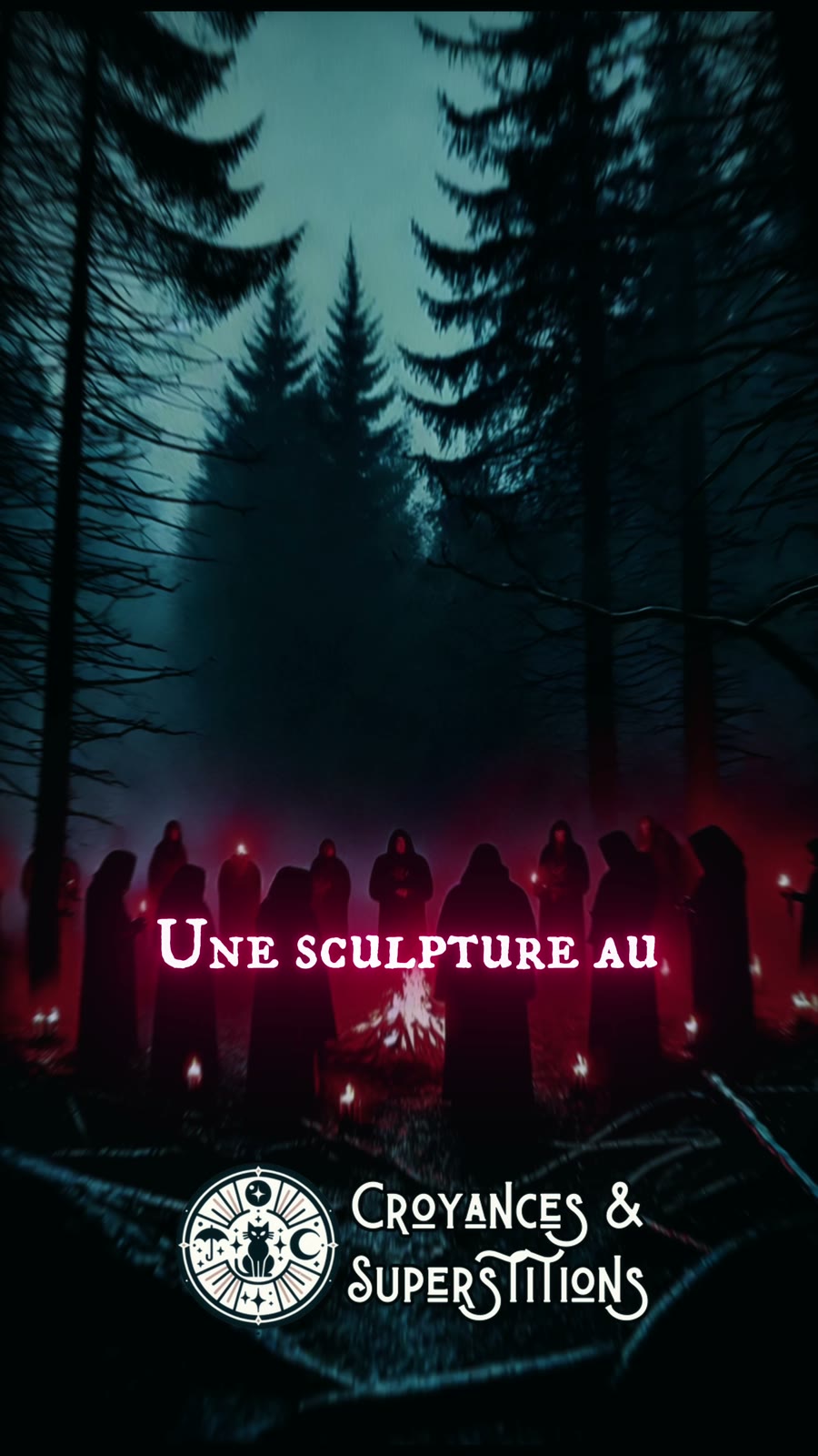 Une forêt sombre où se dessinent des silhouettes